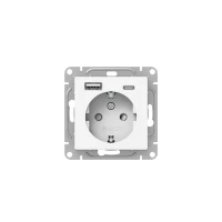Розетка СП Эпика 16А с 2 USB-A+С с заземл. защ. шторки механизм бел. EKF UP1-SOW-111-USBA+USBC