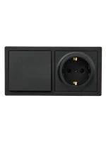Блок ОП LETO (1-кл. выключатель + 1-м розетка с заземл.) горизонт. черн. бархат LEZARD 752-4200-170BAP