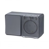 Блок ОП AtlasDesign PROFI IP54 (розетка 1-м 16А заземл. защ. шторки + 1-кл. выключатель 10А) антрацит SE ATN544070