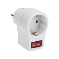 Адаптер сетевой 16А с выключателем с заземл. защ. шторки бел. Rexant 11-1084