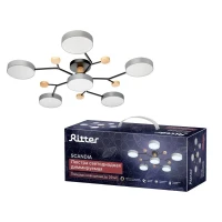 Люстра светодиодная SCANDIA 84Вт 800х800х170мм 30кв.м потолочная ДУ 3 режима диммир. сер./черн./дерево Ritter 52079 5