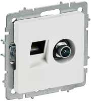 Розетка 2-м BRITE РТВ/РК12-БрАБ TV+RJ45 кат.5E механизм арктич. бел. IEK BR-AK20-1-K91