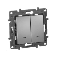 Переключатель 2-кл. СП Etika Plus 10А IP20 250В 10AX с подсветкой безвинтов. зажимы механизм алюм. IEK 672416