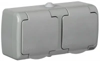 Розетка 2-м ОП AQUATIC РСш22-2-А 16А IP54 с заземл. с крышкой GENERICA ERA22-K03-16-54