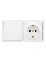 Блок ОП LETO (1-кл. выключатель + 1-м розетка с заземл.) горизонт. бел. LEZARD 752-0200-170BAP