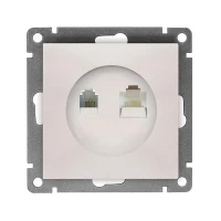 Розетка компьютерная + телефонная 2-м СП Афина механизм жемчуж. Universal A0052-OBr