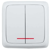 Выключатель 2-кл. ОП Альфа 10А IP20 250В с индикацией с изолир. пластиной бел. HEGEL ВА10-154