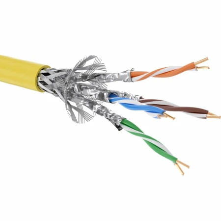 Кабель витая пара кат. 7 экранированный, F/FTP, 4 пары, нг(А)-LS, цвет внешней оболочки желтый, катушка 500 м | RN7FFK02YL | DKC