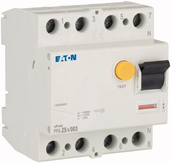 Выключатель дифференциального тока (УЗО) 4п 25А 30мА тип AC 6кА PF6 EATON 286504