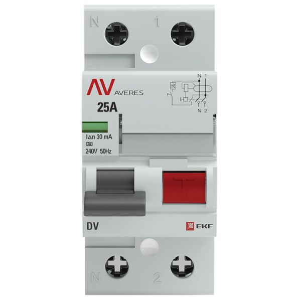Выключатель дифференциального тока (УЗО) 2п 25А 30мА тип A DV AVERES EKF rccb-2-25-30-a-av