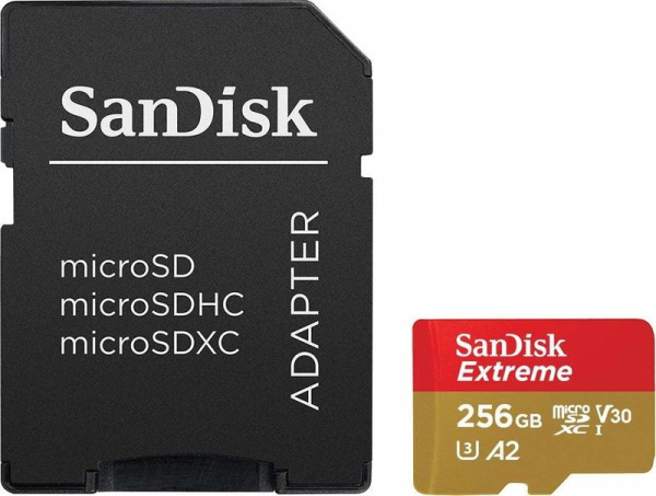 Карта памяти Extreme microSDXC 256GB + SD Adapter + Rescue Pro Deluxe 160MB/s A2 C10 V30 UHS-I U5 SANDISK SDSQXA1-256G-GN6MA