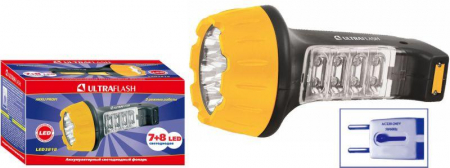 Фонарь LED3818 (аккум 220В черн./желт. 7+8 LED 2 режима SLA) Ultraflash 10973