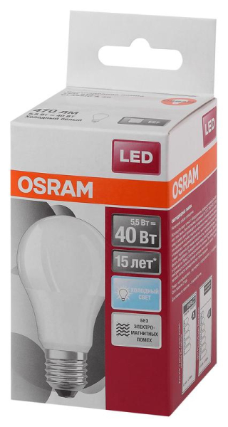 Лампа светодиодная LED Star Classic A 40 5.5W/865 5.5Вт грушевидная матовая 6500К холод. бел. E27 470лм 220-240В пластик. OSRAM 4052899971523