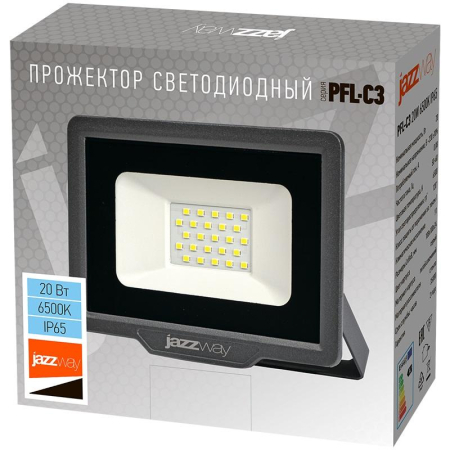 Прожектор светодиодный PFL-C3 20Вт 6500К IP65 ДО закален. прозр. стекло JazzWay 5023543A