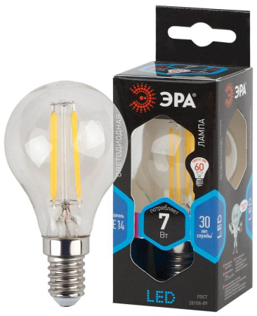 Лампа светодиодная филаментная F-LED P45-7W-840-E14 7Вт прозрачная 4000К нейтр. бел. E14 Эра Б0049891