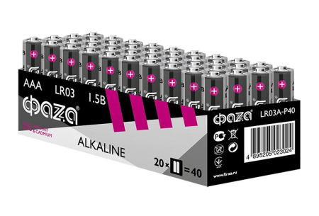 Элемент питания алкалиновый AAA/LR03 1.5В Alkaline Pack-40 (уп.40шт) ФАZА 5023024