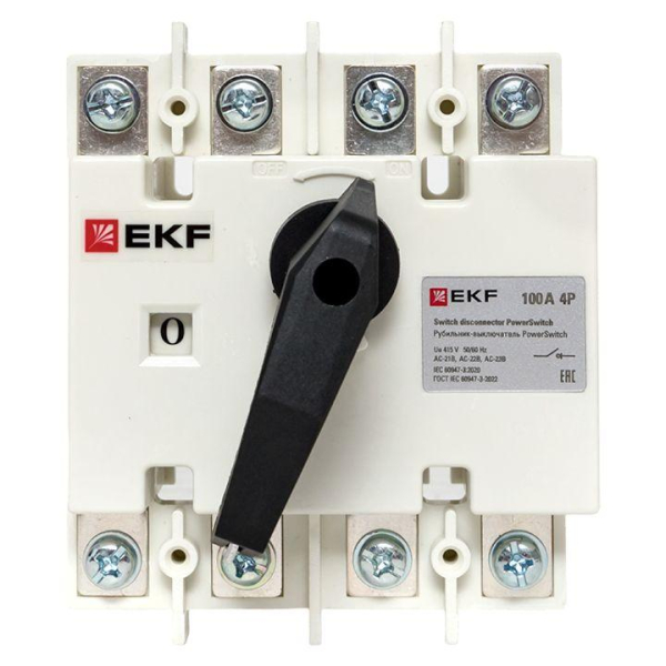 Рубильник-выключатель 4п 100А с рукояткой управления для прямой установки PowerSwitch EKF psds-100-4