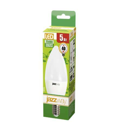 Лампа светодиодная PLED- ECO-C37 5Вт E14 3000К 8+2 (уп.10шт) JazzWay 5014190