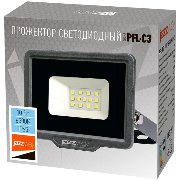 Прожектор светодиодный PFL-C3 10Вт 6500К IP65 ДО закален. прозр. стекло JazzWay 5023529A